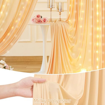 10 x 10ft Dark Champagne Backdrop Curtains with Lights String - color: Dark Champagne, size: W5' x H10'(2 panels)