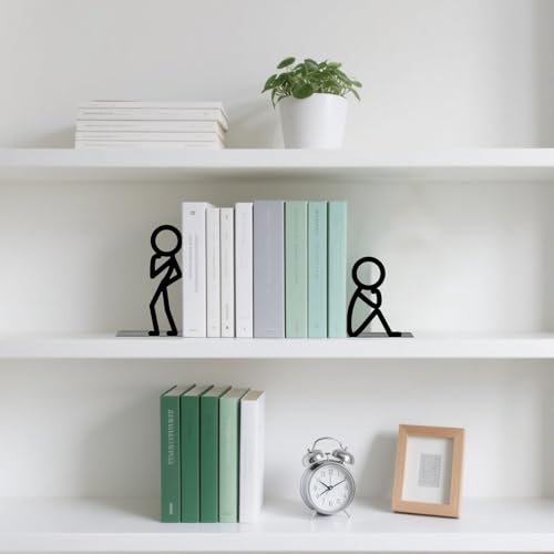 Metal Bookends Thinker People Book Ends for Shelves - color: Black - 1 Pair Thinker People
