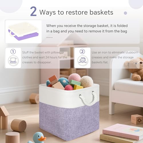 FinishingBo 11 inch Cube Storage Bin with Handles 6 Pack - color: White/Purple-6 Pack