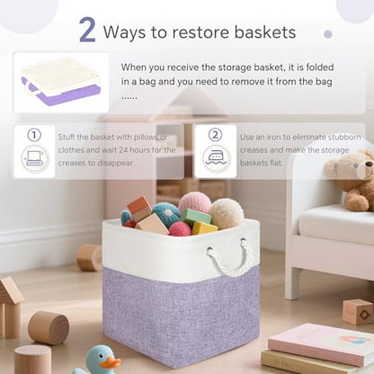 FinishingBo 11 inch Cube Storage Bin with Handles 6 Pack - color: White/Purple-6 Pack