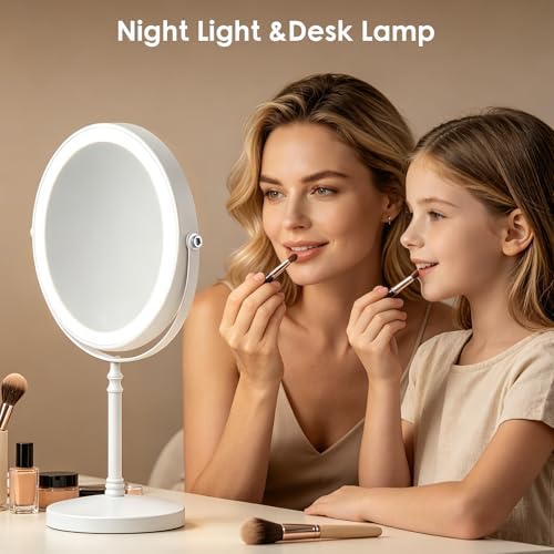 DEIOVWXS Makeup Mirror, Rechargeable Vanity Mirror with 3 Lights, 1X/10X - color: White