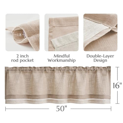 jinchan Kitchen Valance Curtain Double Layers, 50x16, 1 Panel, Warm Beige - color: Double Layer | Warm Beige, size: 50"W x 16"L (Pack of 1)