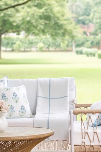 Hofdeco Premium Coastal Decorative Throw Blanket for Patio Couch Sofa, Baby Blue Plaid with Fringe, 52"x71" - color: Baby Blue Plaid 52"x71"