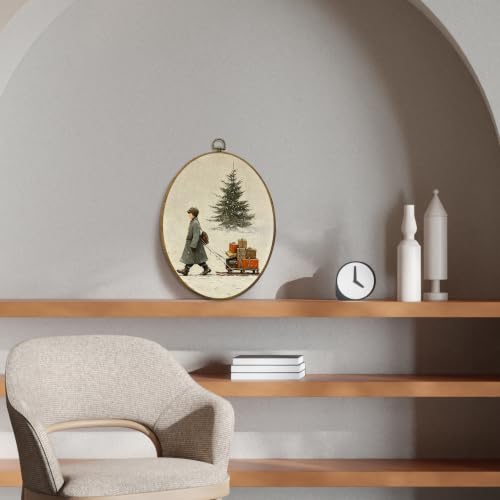 CUANFDDSF Winter Boy Gift Christmas Tree Oval Wall Art Decor 8.6x11.4 Inch - color: Colour 20