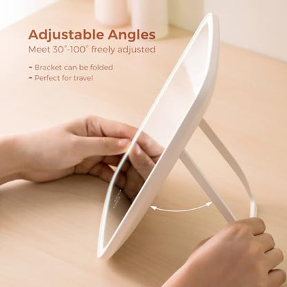 NEZZOE Portable Lighted Makeup Mirror, 1500mAh Battery, 9"x6" - color: 9.4"x6.6" White