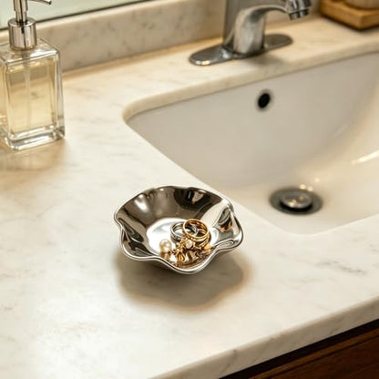BEUNAIZER Jewelry Dish Tray, Ring Dish, Ceramic Trinket Tray, Key Bowl - color: silver