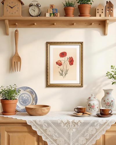 VIYYIEA Gold Framed Red Poppy Wall Art Floral Canvas Painting, 13×16 Inch - color: Red Poppy Wall Art, size: 16"L x 13"W