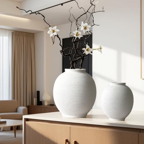Extra Large White Ceramic Vase, 12.5" H Sandstone White - color: White-13", size: 13"-Oval