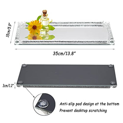 Glass Mirror Vanity Tray, 13.8" x 5.9" Silver Perfume Tray - color: Silver a