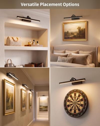 15.75'' Wireless Picture Lights for Wall Removable Battery Charging - color: Black, size: 15.75 inch-3W