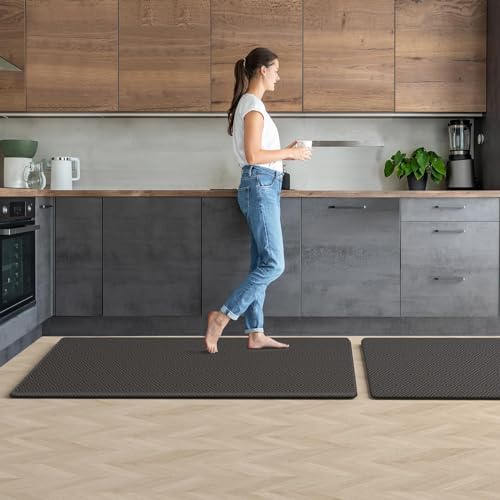 Kitchen Mat 2PCS Kitchen Rugs Cushioned Anti-Fatigue Rug Standing Desk Mat - color: Dark Grey, size: 47"L x 17.3"W x 0.4"Th