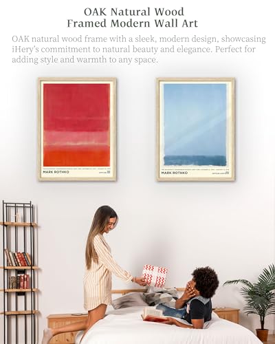 iHery 16x20in Natural OAK Wood Framed Light Blue Abstract Wall Art - color: OAK Framed Rothko Blue, size: 20"L x 16"W