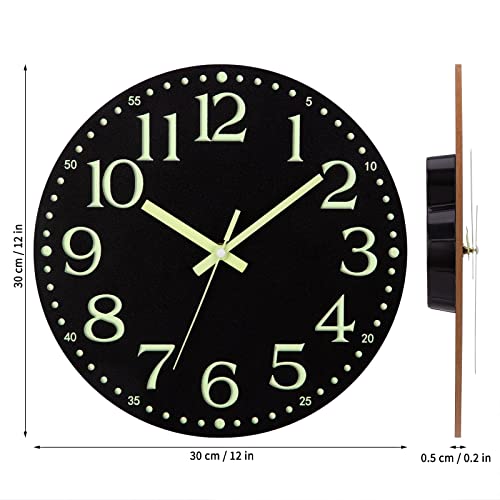 Wall Clock Glow in the Dark Clocks Battery Operated Silent 12 Inch - color: Luminous -Black