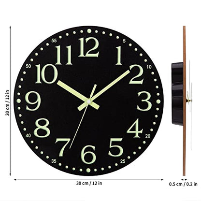 Wall Clock Glow in the Dark Clocks Battery Operated Silent 12 Inch - color: Luminous -Black