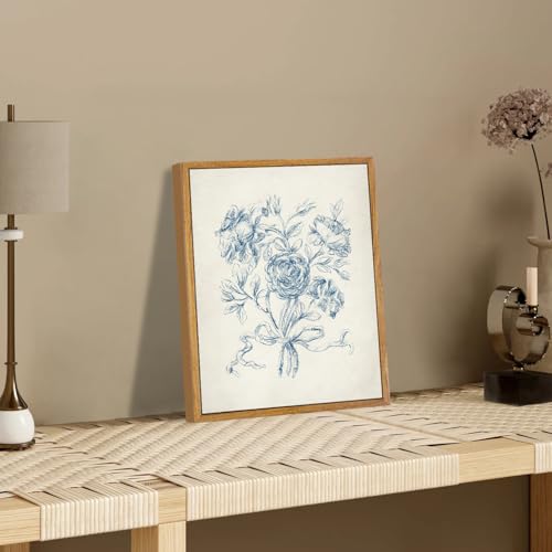 KBKBART Framed Wall Art Neutral Blue Rose Flower Sketch Canvas Prints - color: Blue Rose, size: 10"L x 8"W