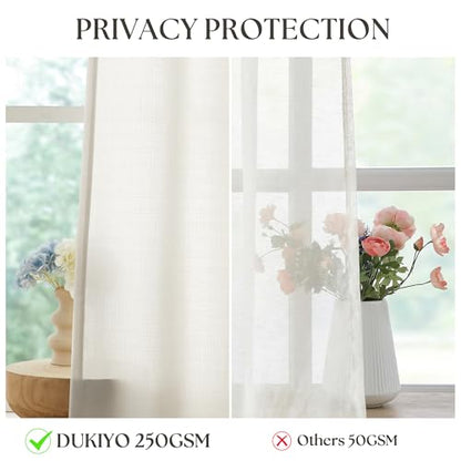 Beige White Linen Grommet Semi Sheer Curtains 54 Inches Length 2 Panels Set - color: Natural, size: 52"W x 54"L (Pack of 2)