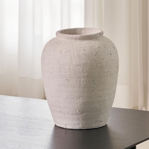 LB2 White Ceramic Large Vase, 11.8" Tall Zen Style, Terra Cotta Pitcher Vase, Distressed Farmhouse Decor, Pottery Decorative Flower for Home Decor (A - White 11.8") - color: A - White 11.8"