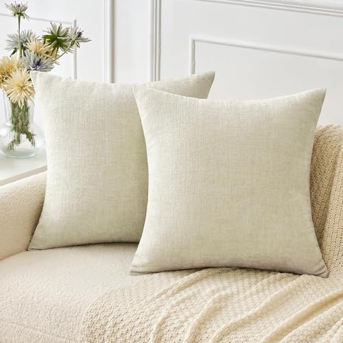 MIULEE Soft Chenille Throw Pillow Covers Cream 16x16 Inch Pack of 2 - color: Cream, size: 16" x 16" (Pack of 2)