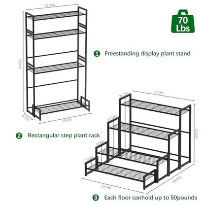 Garden 4 you 4 Tier Metal Stackable Plant Stand, Flower Pot Holder - color: Black, size: 27.5"L x33"W x 23.6"H