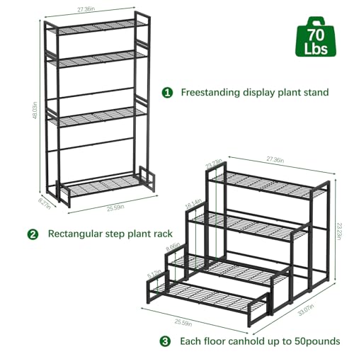 Garden 4 you 4 Tier Metal Stackable Plant Stand, Flower Pot Holder - color: Black, size: 27.5"L x33"W x 23.6"H