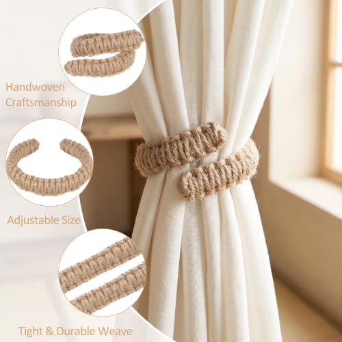 4 Pack Braided Boho Rustic Adjustable Curtain Tiebacks Set