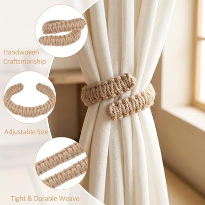 4 Pack Braided Boho Rustic Adjustable Curtain Tiebacks Set