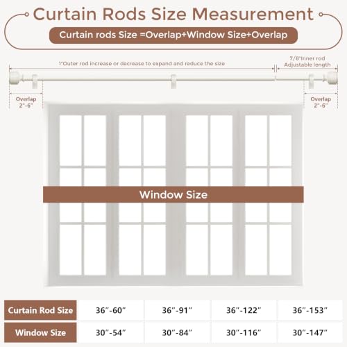 Antique White Wood Curtain Rod 36-122 Inch, Farmhouse Drapery Rods - color: Off White, size: 36"-122" (1 Pack)
