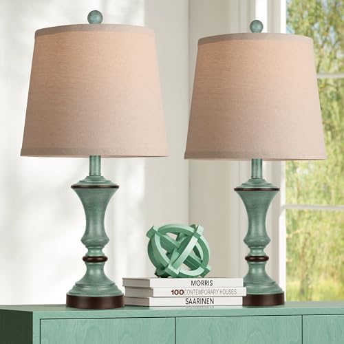 ROTTOGOON Retro Table Lamps Set of 2 Nightstand Lamp for Bedroom Vintage Rustic Table Lamps for Living Room Traditional Nightstand Bedside Lamps Bulb NOT Included - color: Washed Blue