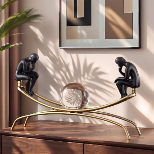 Thinker Statue & Sculpture, Modern Home Decor Statue, Gold Abstract Thinker Sculpture – Desktop Decorative Figurine for Living Room, Office, Shelf, Bedroom, Cabinets - color: Black & Gold