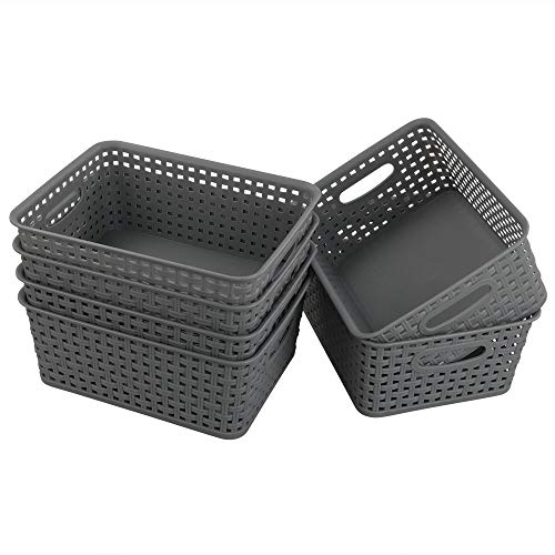 Sandmovie Grey Plastic Rattan Storage Baskets, 6 Packs - color: Grey