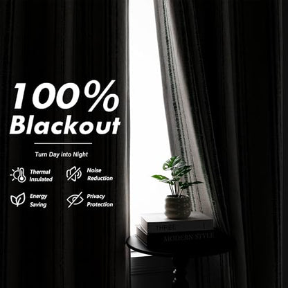 MYSKY HOME 100% Blackout Striped Curtains for Living Room 52Wx96L,2 Panels - color: Green/Blackout, size: 52"W x 96"L (Pack of 2)