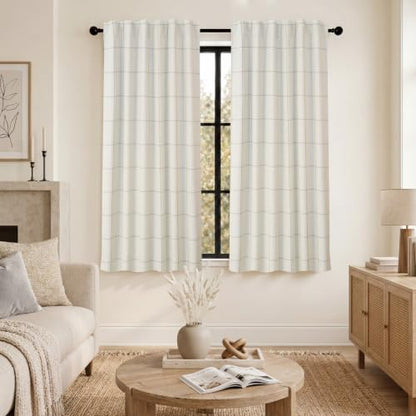 DriftAway 100% Blackout Windowpane Plaid Linen Curtains 54 Inches Taupe - color: Taupe, size: 52"W x 54"L (Pack of 2)