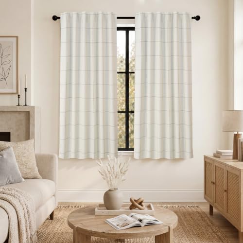 DriftAway 100% Blackout Windowpane Plaid Linen Curtains 54 Inches Taupe - color: Taupe, size: 52"W x 54"L (Pack of 2)