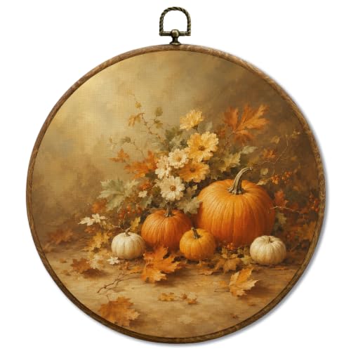 JUIOEIU Rustic Fall Pumpkin Floral Thanksgiving Round Wall Decor 992 - color: Pumpkin flower