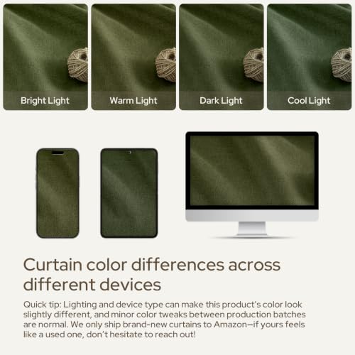 HOMEIDEAS 100% Blackout Olive Green Faux Linen Curtains 63''L 2 Panels - color: Olive Green, size: 52"W x 63"L (Pack of 2)