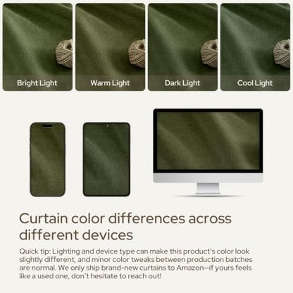 HOMEIDEAS 100% Blackout Olive Green Faux Linen Curtains 63''L 2 Panels - color: Olive Green, size: 52"W x 63"L (Pack of 2)