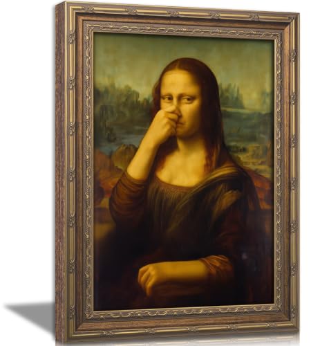 Vintage Gold Framed Funny Mona Lisa Wall Art,Funny Bathroom Wall Decor - color: Mona Lisa, size: 12"L x 16"W