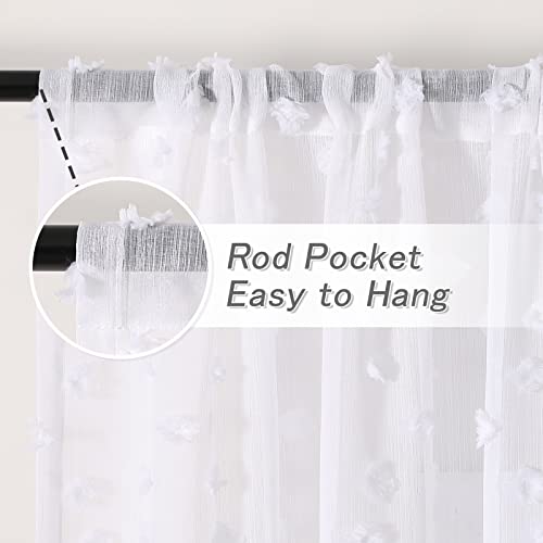 MYSKY HOME White Sheer Curtains with Pom Pom for Living Room 36x45,2 Panels - color: 1-white, size: 36"W x 45"L (Pack of 2)