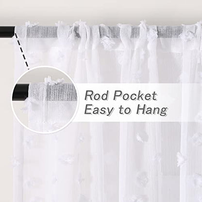 MYSKY HOME White Sheer Curtains with Pom Pom for Living Room 36x45,2 Panels - color: 1-white, size: 36"W x 45"L (Pack of 2)