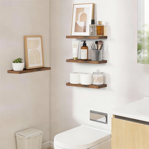 BAYKA Rustic Brown Bathroom Floating Shelves, 15.7in, 3Pk, Wall Mount Shelf - color: B. Rustic Brown - Americana Farmhouse Style, size: 15.7inches