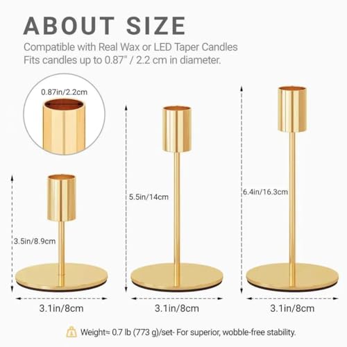 zeochyni French Gold Taper Candle Holder Metal Candlestick Holders Set of 6 - color: French Gold, size: Set of 6