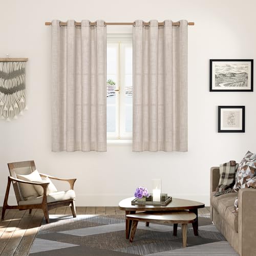 YoungsTex Natural Linen Curtains for Short Window 52X54 Inch Long 2 Panels - color: Natural, size: 52"W x 54"L (Pack of 2)