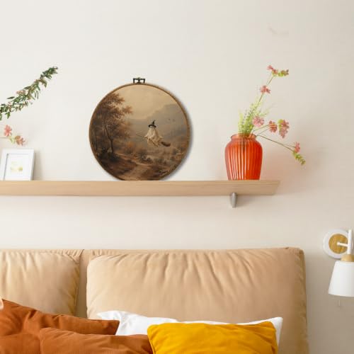 JUIOEIU Fall Halloween Witch Ghost on Broom Round Wall Decor 994 - color: Ghost01