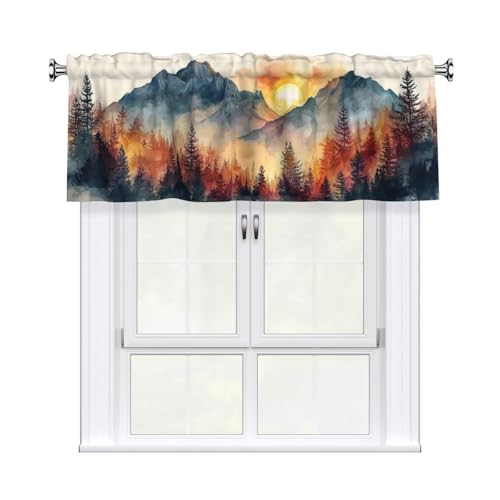 Mountain Landscape Valances for Windows Rod Pocket Curtain Valance 1 Panel Short Curtains for Kitchen Bathroom Living Room Bedroom Window Treatments - color: Mountain Landscape