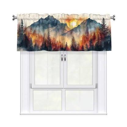 Mountain Landscape Valances for Windows Rod Pocket Curtain Valance 1 Panel Short Curtains for Kitchen Bathroom Living Room Bedroom Window Treatments - color: Mountain Landscape