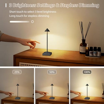 3 Pack Small Black Rechargeable Cordless Table Lamps Dimmable - color: Black-A