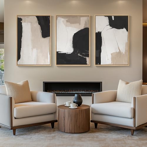 Large Framed Black and White Neutral Abstract Wall Art, 3 Piece, 24x36 In - color: Contrastive, size: 24" W x 36" H x 3pcs