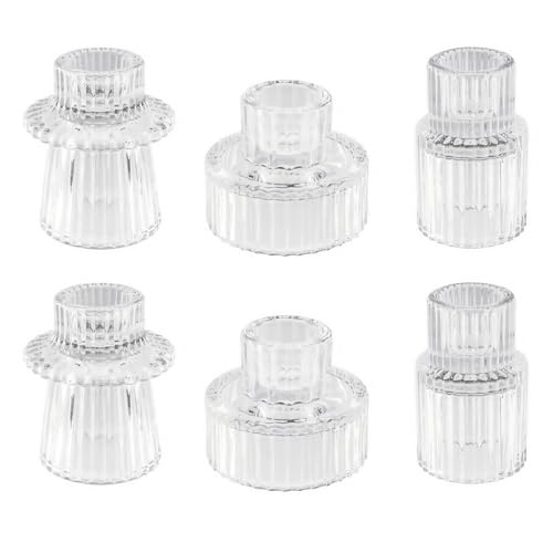 Glass Candlestick Holders, Taper Candle Holders, Set of 6, Clear - color: Clear, size: 6 PCS