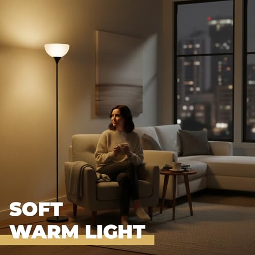 LALISU Floor Lamp, Standing Lamps with White Plastic Shade, Led Floor Lamp - color: ALL Black