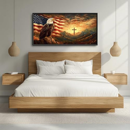 Trulave Large Bald Eagle American Flag Wall Art for Living Room 60''x30'' - color: Bald Eagle, size: 60"L x 30"W
